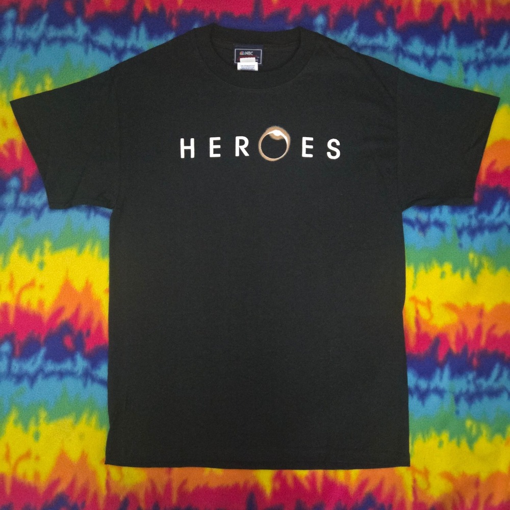 Vintage NBC Heroes TV Show Promo T-Shirt Black Graphic Tee Medium